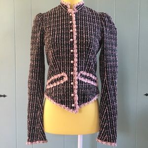 Betsey Johnson Tweed Jacket Black Pink